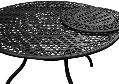 Oakland Living Ornate Outdoor Mesh Aluminum 59-in Black Large Round Patio Dining Table with Lazy Susan