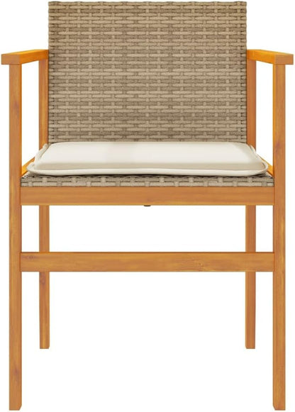 Patio Chairs with Cushions 2 pcs Beige Poly Rattan&Solid Wood Sillas para Patio Lawn Chairs for Dining Table Garden Chair for Picnic Study Courtyard Living Room