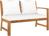 45.1" Acacia Wood Patio Bench with Cream Cushions Outdoor Sectional Furniture Set for Backyard Balcony Garden Seating - Photo 1