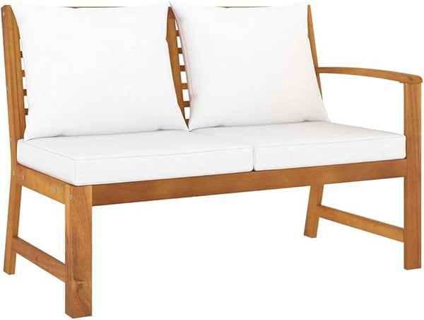 45.1" Acacia Wood Patio Bench with Cream Cushions Outdoor Sectional Furniture Set for Backyard Balcony Garden Seating - Photo 1