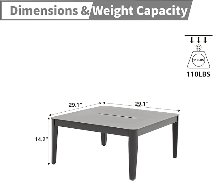 Patio Coffee Table Square Outdoor Coffee Table for Outside All-Weather Aluminum Outdoor Coffee Tables for Balcony Garden Lawn, Grey