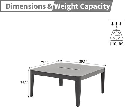 Patio Coffee Table Square Outdoor Coffee Table for Outside All-Weather Aluminum Outdoor Coffee Tables for Balcony Garden Lawn, Grey