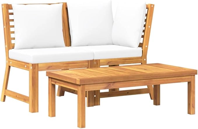 3-Piece Garden Lounge Set with Cream Cushions and Acacia Wood, Outdoor Furniture for Patio Balcony - Photo 2