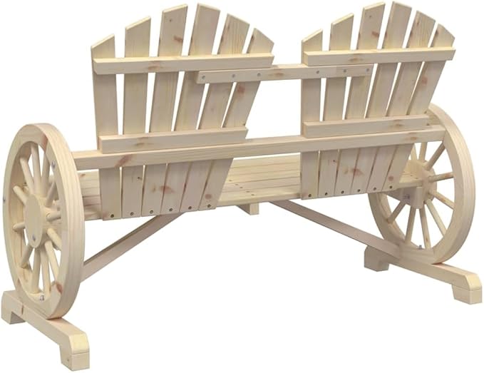 Natural Wood Solid Fir Wood 2-Seater Garden Adirondack Chair for Outdoor Patio - Photo 7