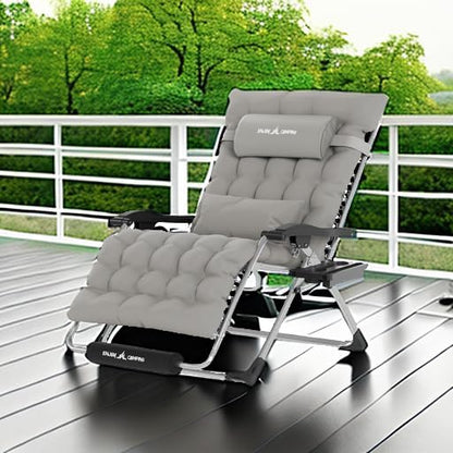 UDPATIO Zero Gravity Chair Oversized Outdoor Anti Gravity Chairs Patio Lounge Folding Adjustable Chair with Cup Holder, Foot Pad & Padded Headrest, Supports 500lbs (1, Light Gray, 33in)