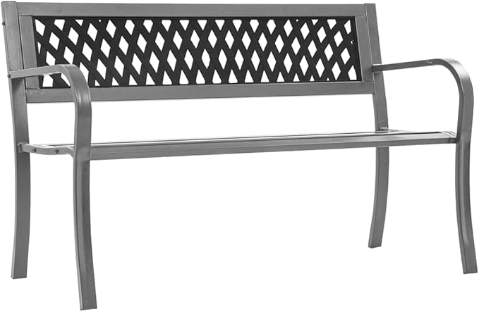 Garden Bench Black Steel Plastic Patio Bench Durable Modern Looks for Garden Patio