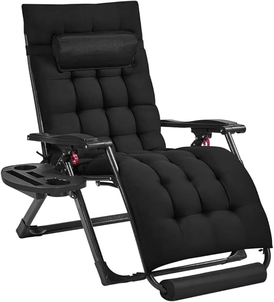 Yaheetech 29" Zero Gravity Chair Folding Reclining Lounge Recliner with Removable Pad & Headrest & Side Cup Holder Tray for Indoor and Outdoor Black/1