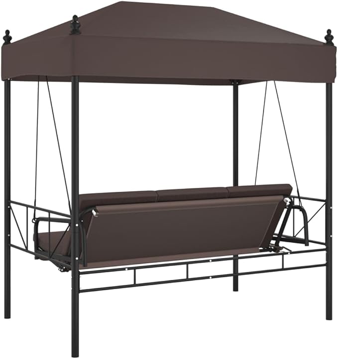 Garden Swing Bench for Patio, 3-Seater Outdoor Porch Swing with Adjustable Canopy, Convertible Bed - Photo 7