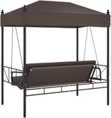 Garden Swing Bench for Patio, 3-Seater Outdoor Porch Swing with Adjustable Canopy, Convertible Bed - Photo 7