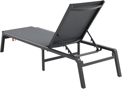 VEVOR Chaise Lounge Chair Outdoor, Aluminum Patio Lounge Chairs with Adjustable 5-Position, Folding Pool Chair Recliner and Full Flat Tanning Chairs for Patio, Beach, Pool, Dark Grey