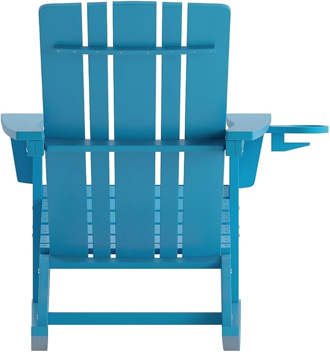 Flash Furniture Halifax Adirondack Rocking Chairs with Cup Holder, Weather Resistant Poly Resin Adirondack Rocking Chairs, Set of 2, Blue