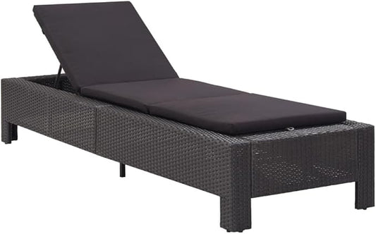 Large Adjustable Sunbed Lounge Chair with Multi-Position Backrest, Outdoor Sun Lounger for Patio Garden Balcony, Durable Black PE Rattan & Steel Frame, Comfortable Sunbathing Relaxation
