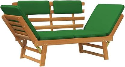 Garden Bench Green, Brown Solid Acacia Wood, Polyester Medium Outdoor Furniture Yard Bench for Balcony Outdoor