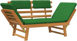 Convertible Garden Bench with Cushions, Outdoor Daybed, Acacia Wood Patio Furniture, Grey Wash Finish Brown and Green - Photo 5