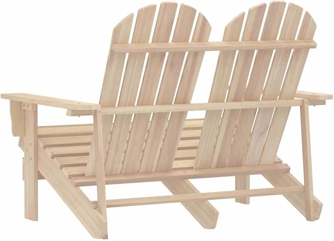 Solid Fir Wood Ergonomic Adirondack Chair 2-Seater Natural Finish Outdoor Patio Furniture Durable Weather Resistant - Photo 5