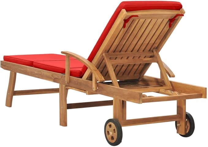 Pool Lounge Chairs, Pool Lounge Chairs, Lounge Chair Outdoor Furniture, Sun Lounger with Cushion Solid Teak Wood Red - Photo 5