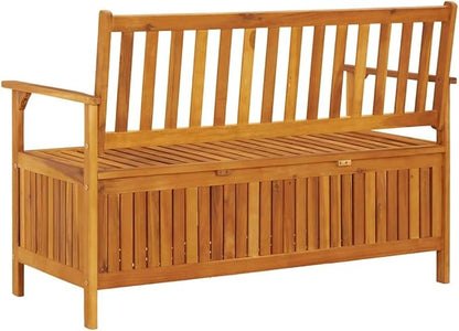 vidaXL 47.2" Patio Storage Bench, Solid Acacia Wood, Outdoor Garden Furniture with Ample Storage Space and Comfortable Seating