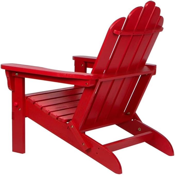 Pemberly Row Traditional Cedar Wood Folding Adirondack Chair, 37" H x 28" W x 29.5" D, Red Finish, Moisture-Resistant, Ergonomic Design, Indoor or Outdoor Use for Patio, Porch, or Backyard