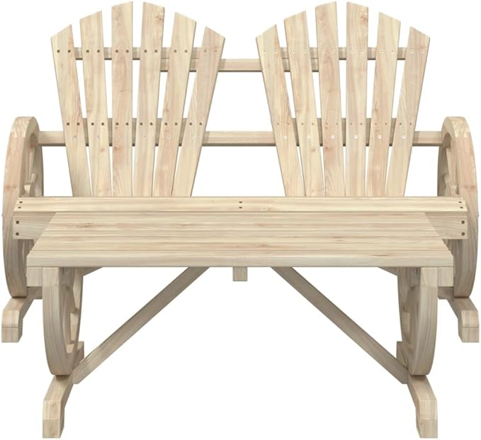 Solid Fir Wood Adirondack Chair and Table Set with Wagon-Wheel Armrests - Photo 3