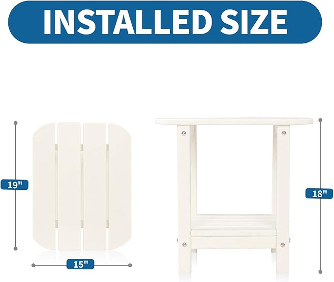 VINGLI HDPE Outdoor Side Table, Waterproof 2-Tier Patio Side Table End Tables for Patio Deck Porch Backyard Pool (White)