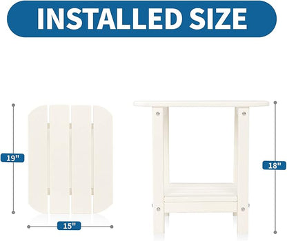VINGLI HDPE Outdoor Side Table, Waterproof 2-Tier Patio Side Table End Tables for Patio Deck Porch Backyard Pool (White)