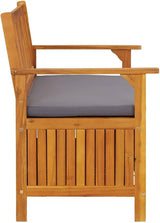 Rustic Solid Acacia Wood Storage Bench with Dark Grey Seat Cushion and Natural Wood Finish for Indoor Outdoor Use - Photo 8