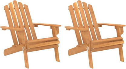 Solid Acacia Wood Adirondack Chairs 2-Piece Set Foldable Patio Furniture Outdoor Lounge Chairs with Contoured Seats for Garden Beach Poolside