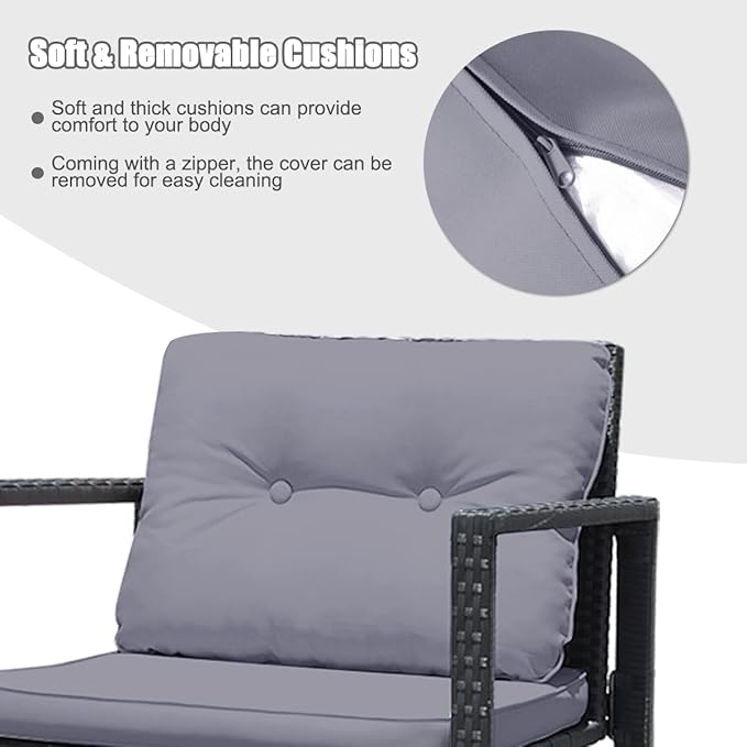 HAPPYGRILL 3 Pieces Rocking Bistro Set Outdoor Patio Conversation Set with Rocking Chairs and Coffee Table - Photo 5
