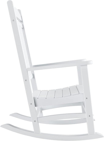 WO Home Furniture Patio Rocking Chair Farmhouse Outdoor HDPE UV Weather Resistant (White)