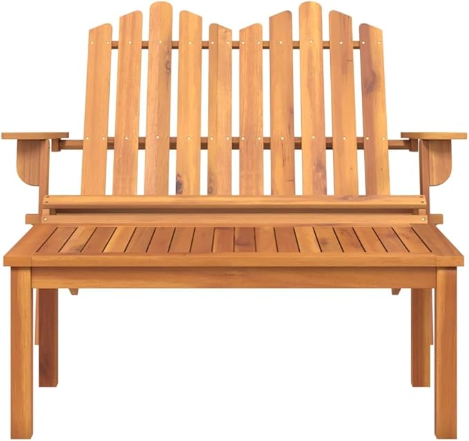 Solid Acacia Wood Foldable Garden Lounge Set of 2 Pieces with Bench and Coffee Table for Outdoor Patio Furniture and Rustic Elegance