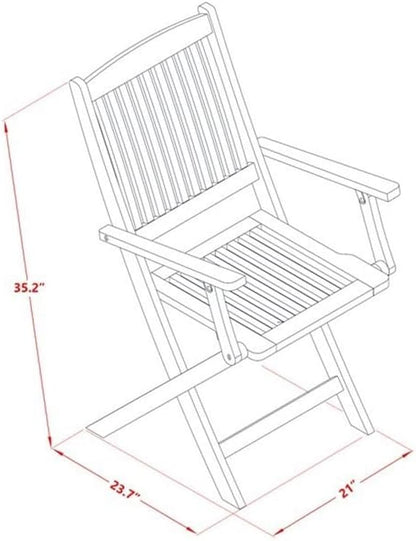 East West Furniture BCMCANA Beasley Patio Dining Folding Arm Chairs - Acacia Wood, Set of 2, Natural Oil
