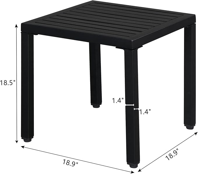 Outvita Metal Square Side Table, Indoor Outdoor Small Patio End Table, Portable Coffee Bistro Table for Deck Porch Yard Garden Balcony Bedside Black