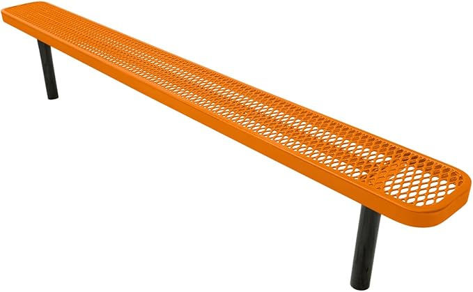 COATEDOUTDOORFURNITURE Coated Outdoor Furniture Heavy-Duty Outdoor Bench Thermoplastic Coated, Expanded Metal, Commercial-Grade Seating, Made in America (Inground Without Back, 8 Ft, Orange)