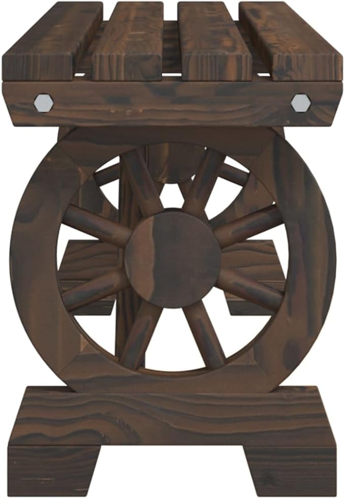 Garden Bench Set of 2 Burnt Solid Fir Wood Standard Durable Wagon Wheel Design Outdoor Furniture for Patio and Park