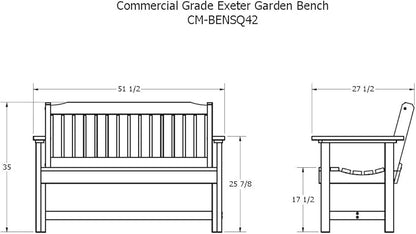 Sequoia Professional CM-BENSQ42-ACE Commercial Grade Exeter 4 Foot Garden Bench, Weathered Acorn