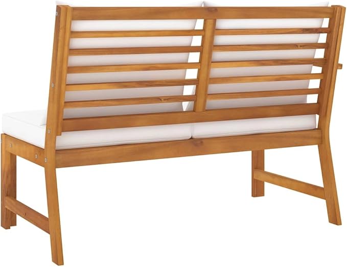 Solid Acacia Wood Garden Bench with Cream Polyester Cushions, Spacious Outdoor Seating for Patio and Balcony - Photo 6