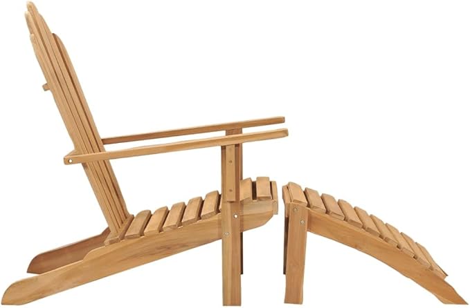 Set of 2 Natural Teak Adirondack Chairs with Footrests, Solid Wood Foldable Outdoor Patio Furniture for Garden, Balcony - Photo 5