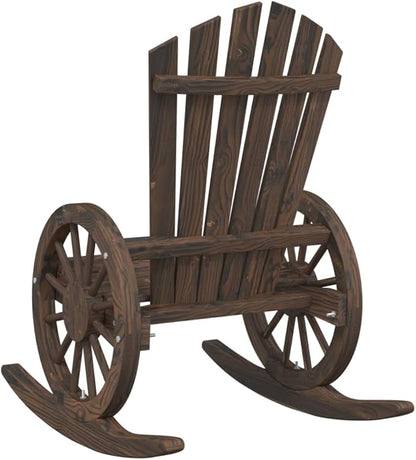 Rocking Adirondack Chair Set of 2 Burnt Look Solid Fir Wood for Patio and Garden, Durable Moisture-Resistant Outdoor Furniture with Ergonomic Design and Gentle Rocking Motion