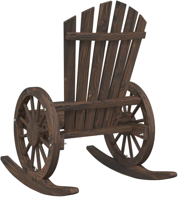 Rocking Adirondack Chair Set of 2 Solid Fir Wood with Burnt Look Finish for Patio Garden Relaxation and Comfortable Seating