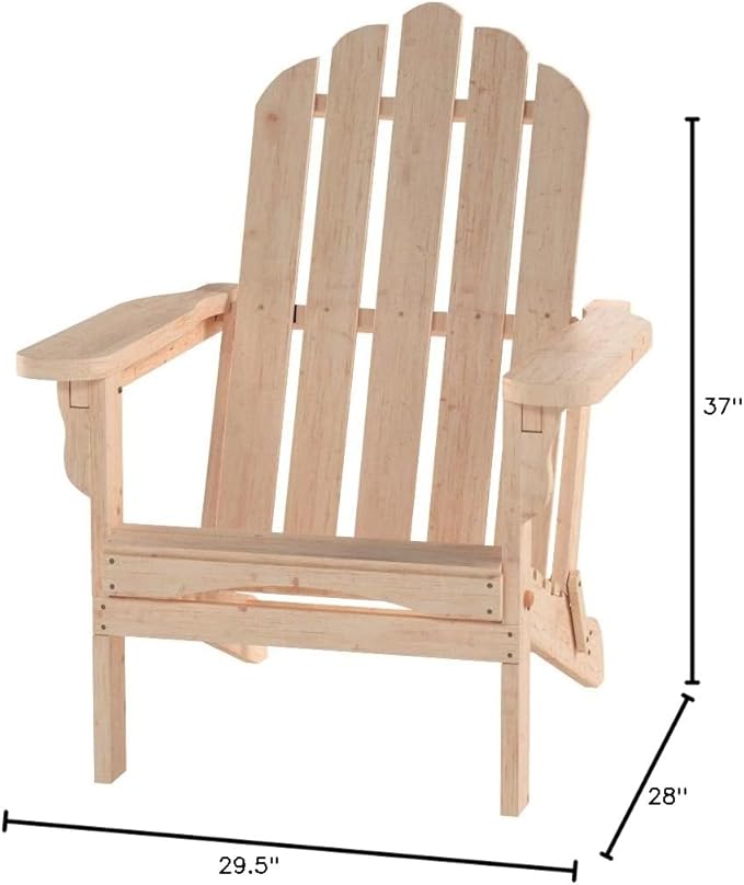 Shine Company Marina Adirondack Chair, Back & Seat Pre-Assembled, Natural
