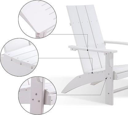 Psilvam Modern Adirondack Chairs Set of 2, Oversized Poly Lumber Fire Pit Chair, 350 Lbs Support Patio Chairs for Garden, Weather Resistant Adirondack Chair Looks Like Real Wood (White)