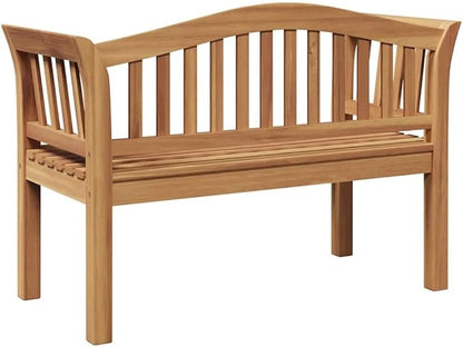 Solid Teak Wood Garden Bench 47.24 x 21.06 x 33.46 in Brown with Carved Armrests and Robust Square Legs for Outdoor Seating and Patio Furniture