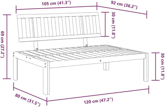 Pallet Middle Sofa Natural Wood Solid Acacia Wood Outdoor Furniture Outdoor Couch Poolside Lounge Furniture Backyard Seating Ensemble for Deck Balcony Patio Garden