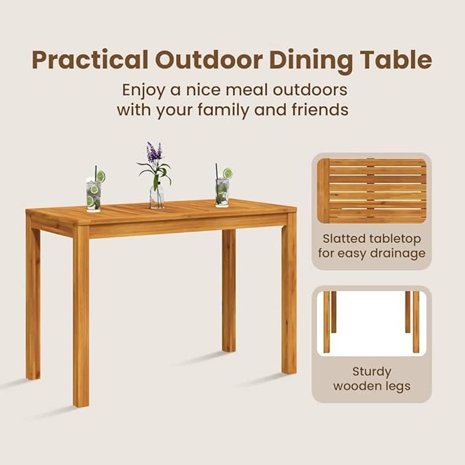 vidaXL - Solid Wood Acacia Outdoor Patio Dining Table 43.3"x21.7"x29.5" - Modern Rectangular Table for Garden Terrace - Photo 6