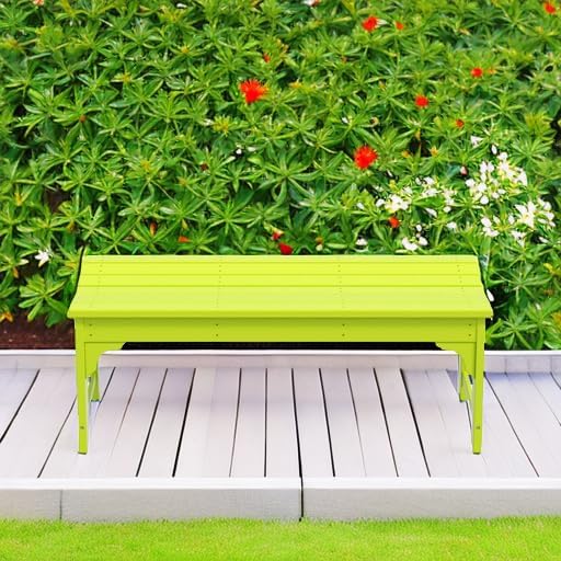 Costaelm Outdoor Benches Weatherproof, All Weather Resistant Park Bench Poly Lumber Backless Garden Bench Seat for Entryway Front Porch, Lime