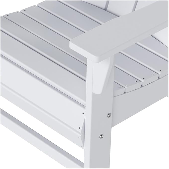 Costaelm Outdoor Adirondack Chair, HDPE Patio Balcony Chairs, Portside Seashell Nautical Curveback Adirondack Chair and Fire Pit Chairs, White