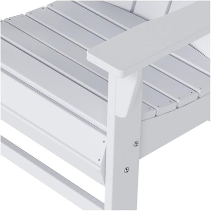 Costaelm Outdoor Adirondack Chair, HDPE Patio Balcony Chairs, Portside Seashell Nautical Curveback Adirondack Chair and Fire Pit Chairs, White