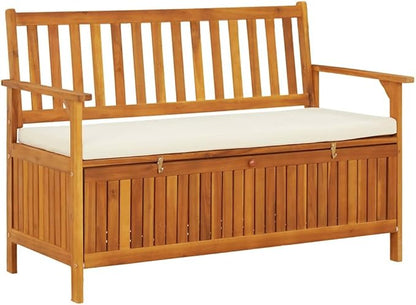 Storage Bench Natural Wood Solid Acacia Wood with a Polyester Cushion,Rustic Storage Bench | Solid Acacia Wood with Soft Cushion | Hallway & Garden Use Patio Furniture