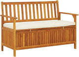 Solid Acacia Wood Storage Bench with Polyester Cushion, Rustic Natural Finish for Hallway Garden Patio Entryway - Photo 1