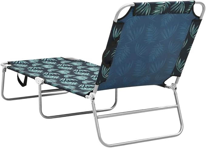 Folding Sun Lounger 74.4"x22.8", Polyester, 264.6 lbs, Steel Frame, Leaves Print, No-Assembly, Beach/Patio/Garden/Camping
